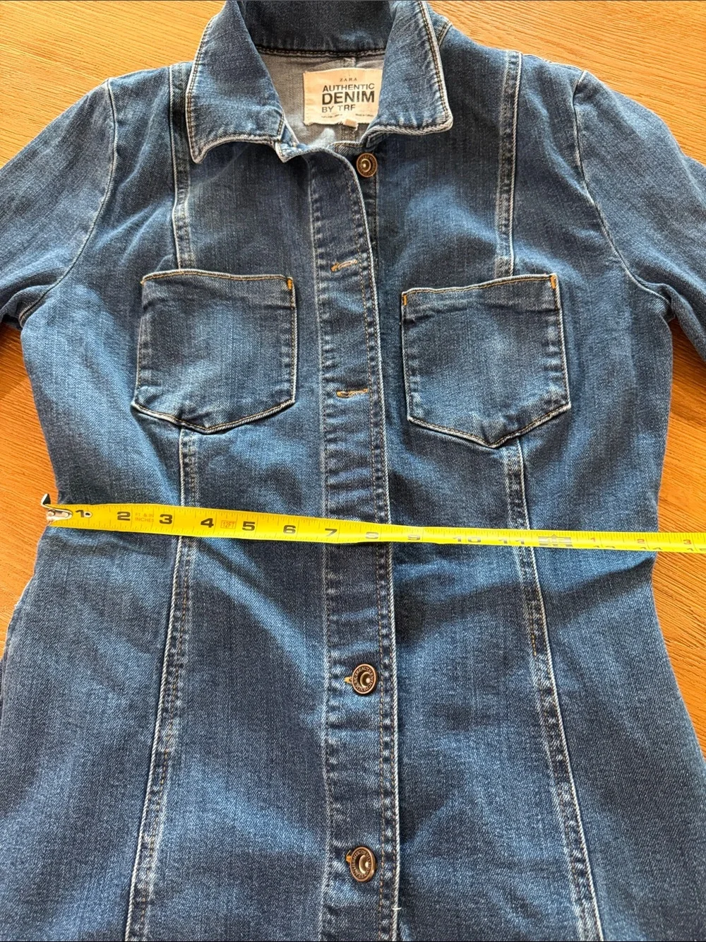 Zara Dark Blue Denim Button-Front Shirt Dress Size Small Cotton - Picture 10 of 12